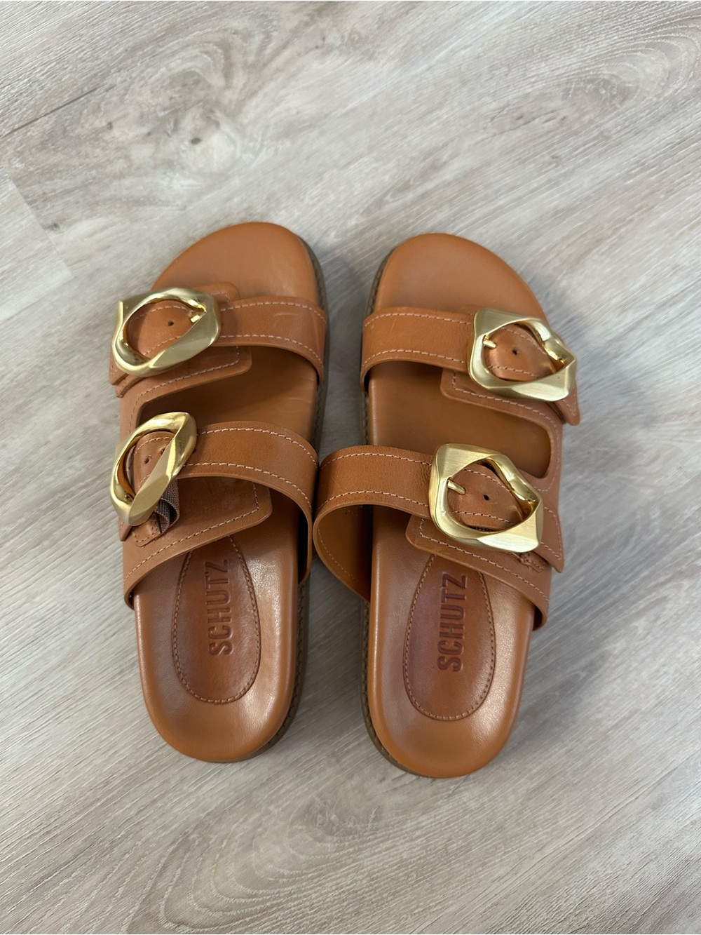 SCHUTZ Olga Brown Leather Sporty Sandals